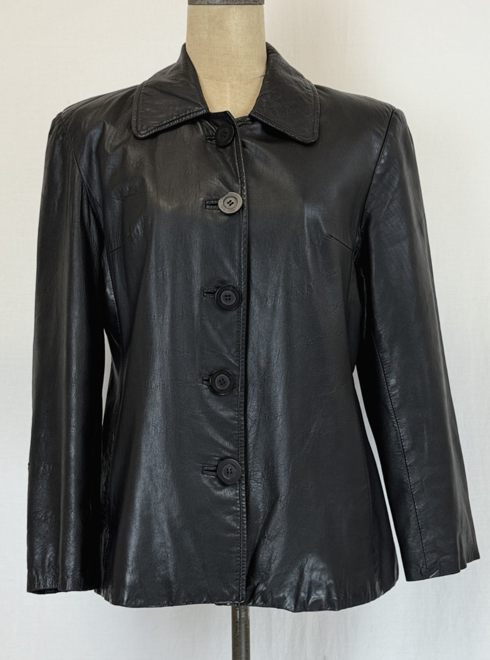 Vintage 90's Michael Lawrence MADE USA Black Leather Blazer Jacket #0339 LARGE